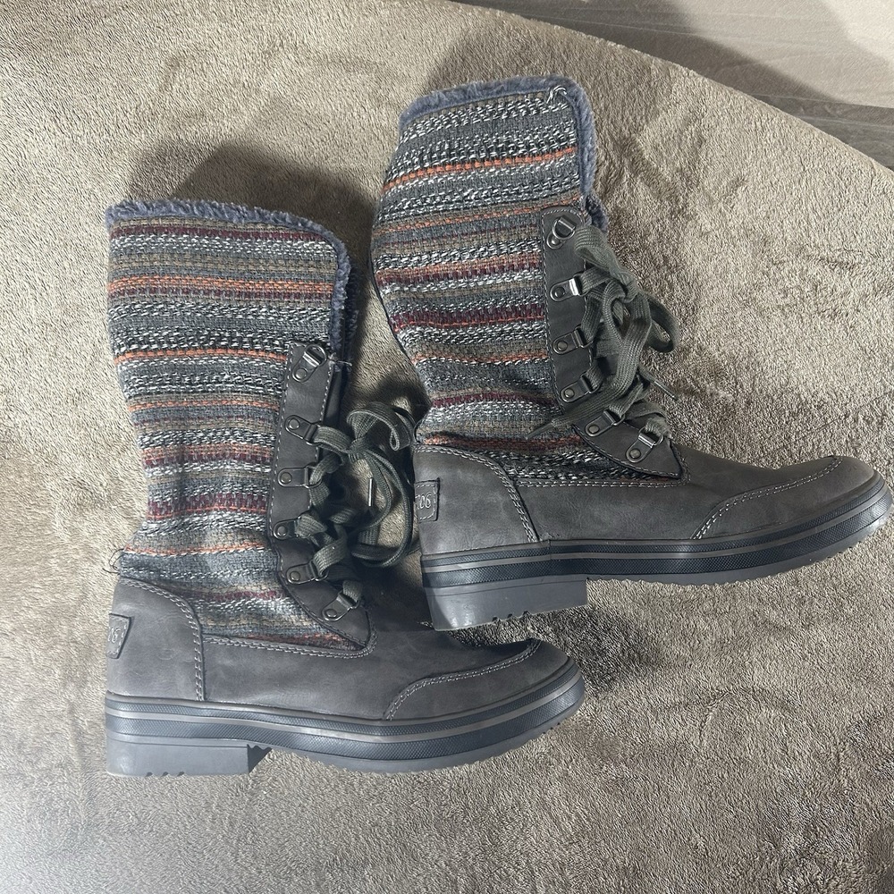 Rocket Dog Suri Horizon Womens 8 Gray Knit‎ Lace Up Tall Winter Boots